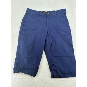 Lee Shorts Womens 14 M Chino Bermuda Navy Blue Cotton Stretch 112349742